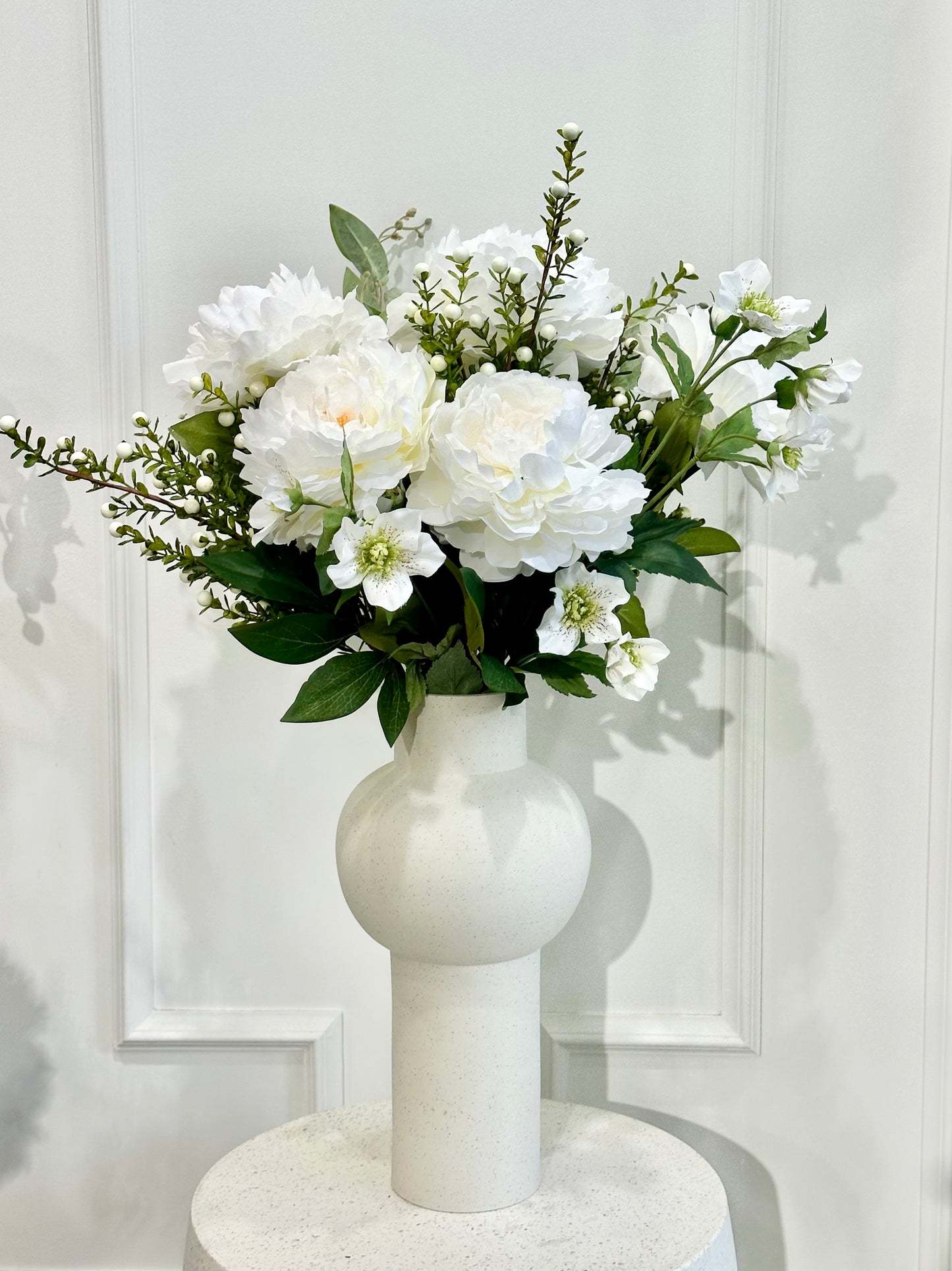 Silk Peony & White Berry Arrangement (With Vase)