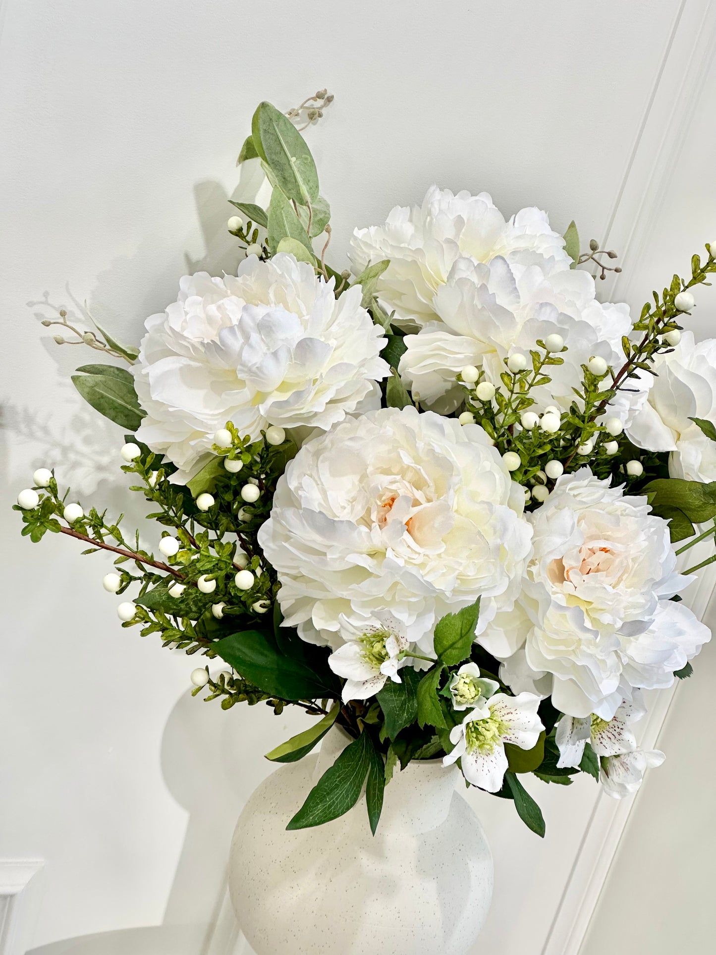 Silk Peony & White Berry Arrangement (With Vase)