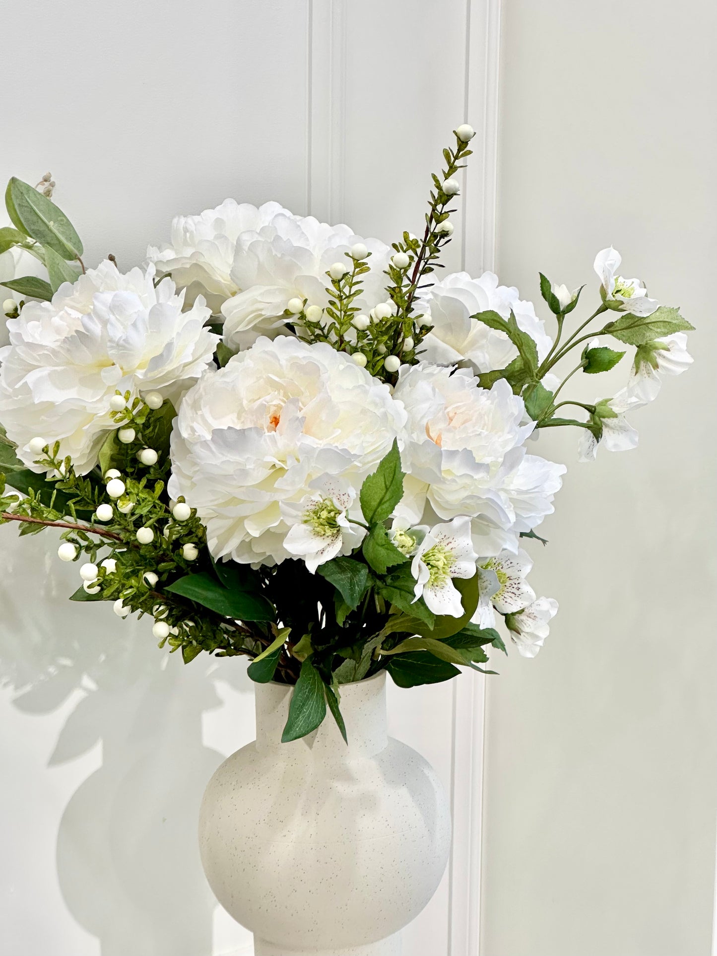 Silk Peony & White Berry Arrangement (With Vase)