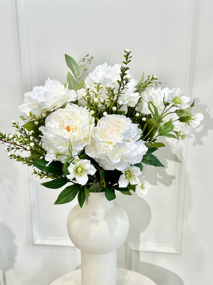 Silk Peony & White Berry Arrangement (With Vase)