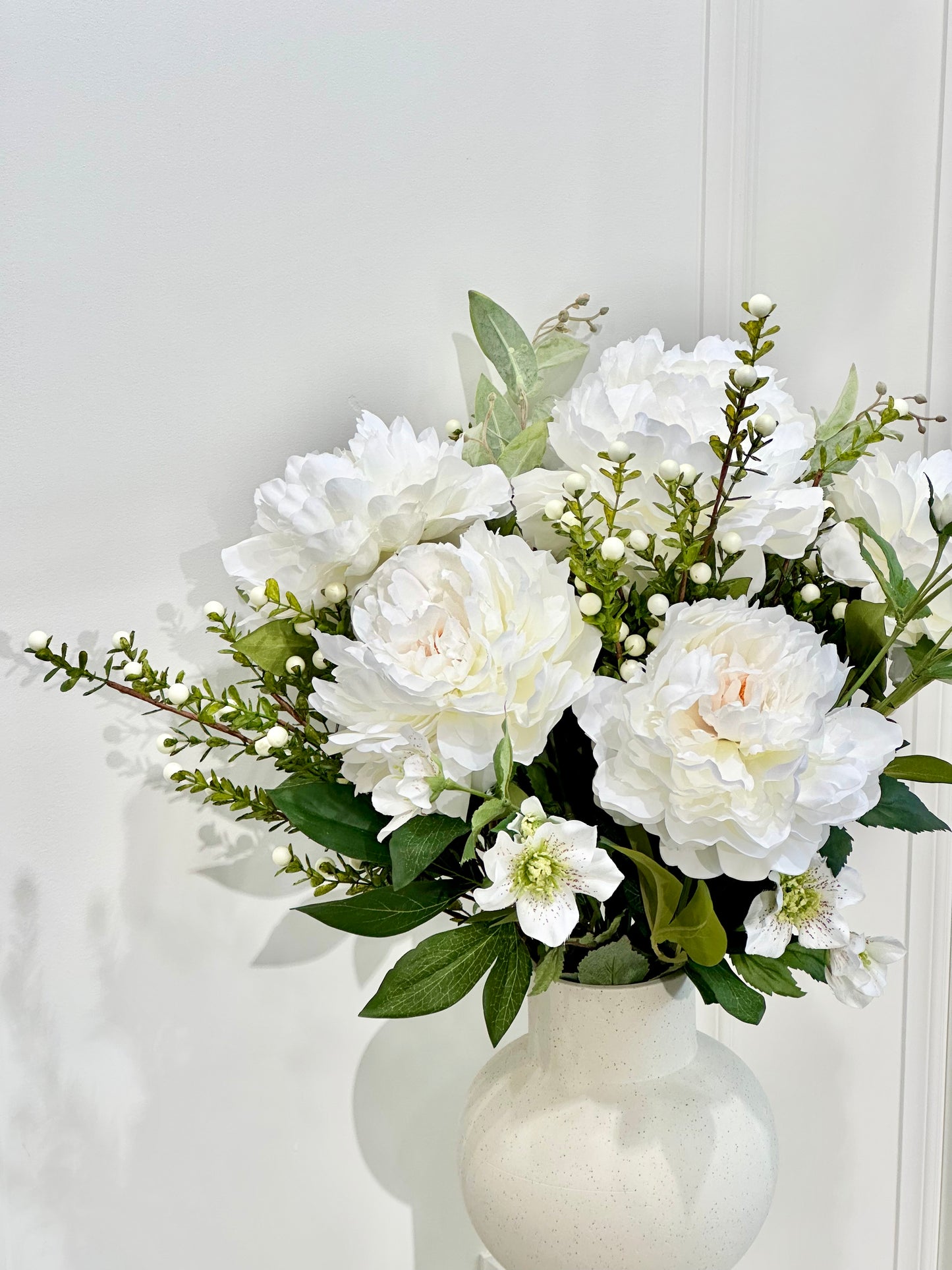 Silk Peony & White Berry Arrangement (With Vase)