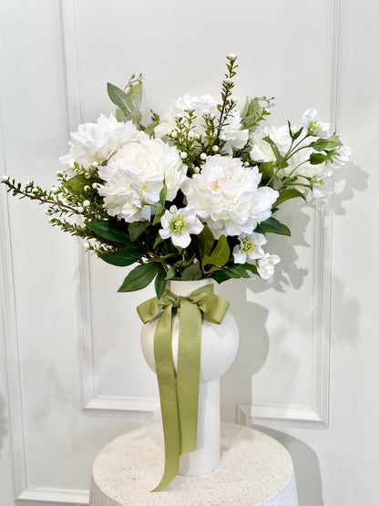 Silk Peony & White Berry Arrangement (With Vase)