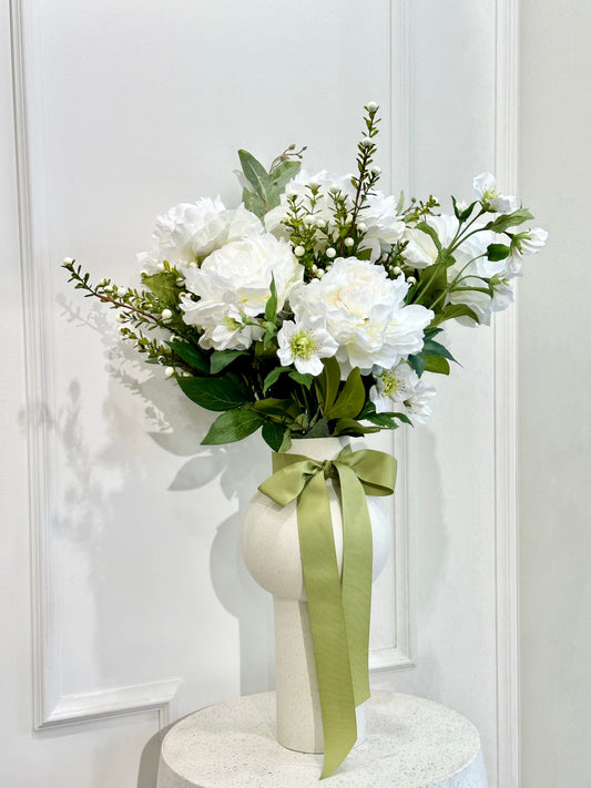 Silk Peony & White Berry Arrangement (With Vase)
